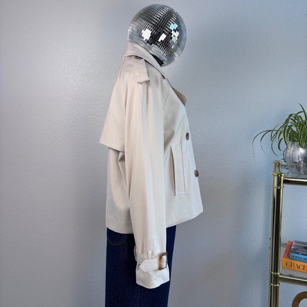 ATTENTIF PARIS Cropped Double Breasted Trench Jacket Beige, Size M, Cotton Blend - Picture 3 of 16